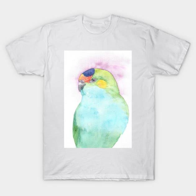 Purple-crowned lorikeet watercolor portrait n.2 T-Shirt by Oranjade0122